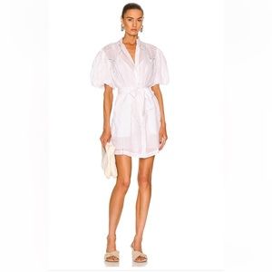 NWT $458 FRAME Inset Lace Puff Sleeve Dress, Size M, 100% Ramie,Lining Cotton